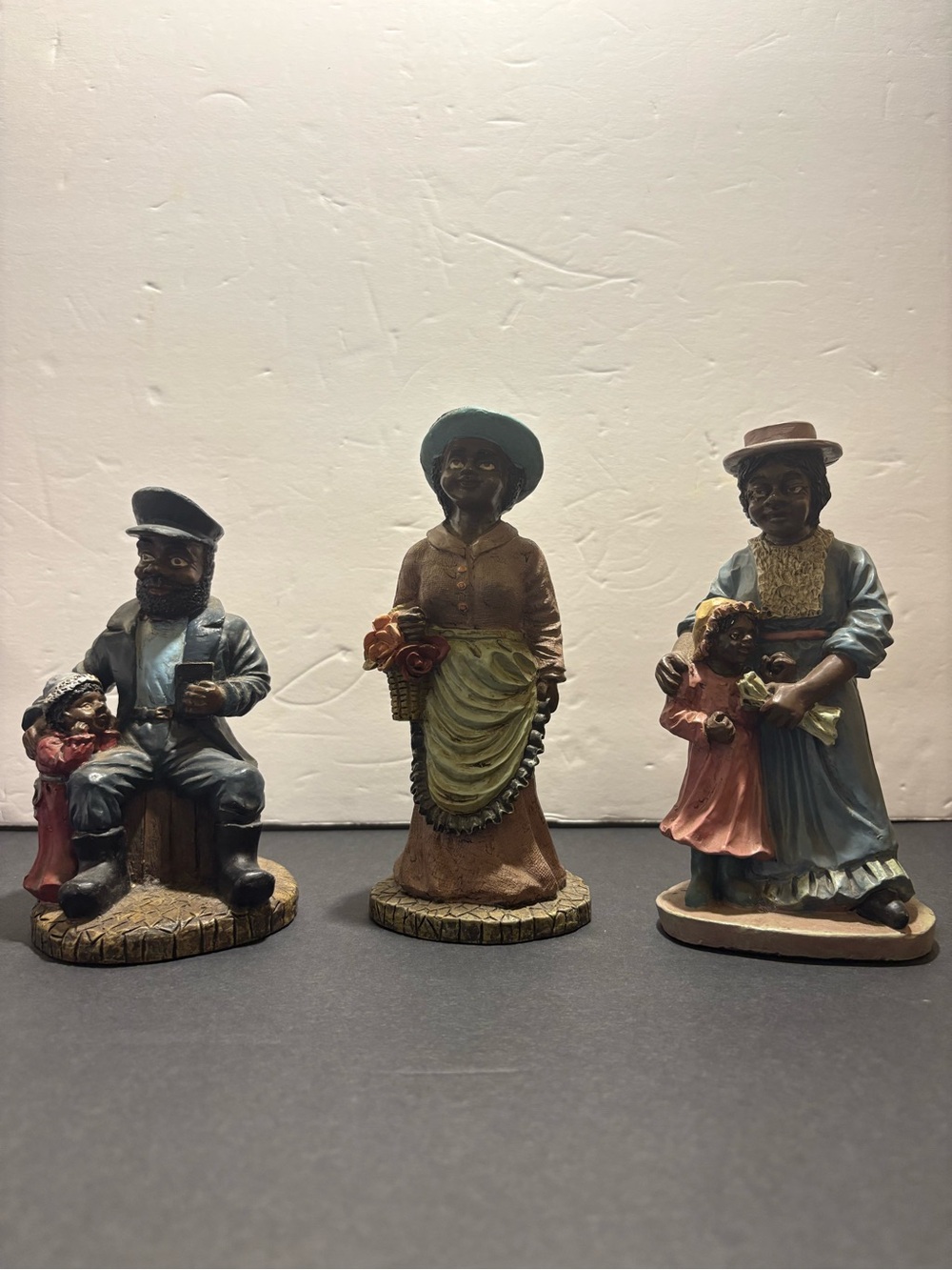 Vintage African American figurine set – 3 pieces – hand-painted heavy resin